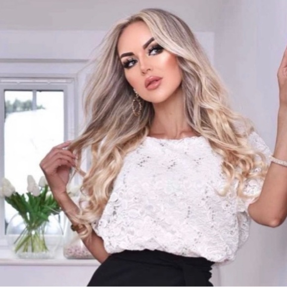 Dress barn white Lace Lined Top Angel Bat Wing Sleeves Top Size S - Picture 2 of 9